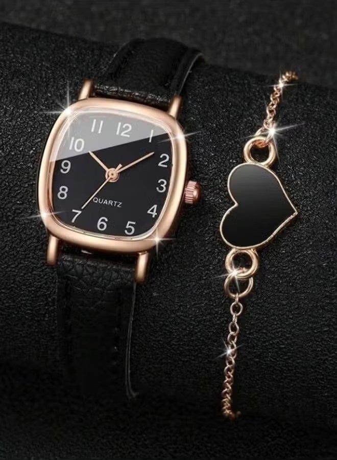 طقم ساعة نسائية أنيقة مقاومة للماء، مصنوعة من الجلد، بتصميم تناظري، هدية مثالية للنساء. - Image 3